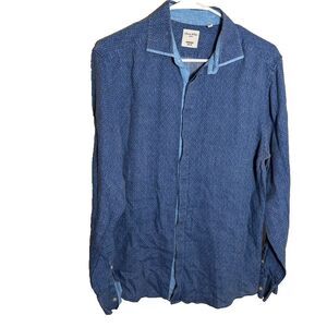 Baird McNutt Shirt Men's Large Blue Murano Slim Fit Button Up Long Sleeve Linen